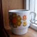 Vintage Stacking Mug, Japan Mod Coffee Cup, Teacup, Hot Cocoa Cup,White, Orange, Yellow, Green Flowers