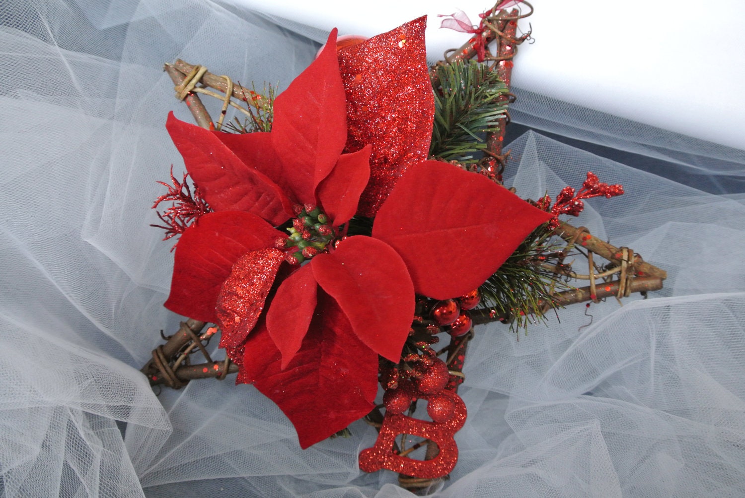 Holiday Party Decor, Poinsettia Star Ornament, Christmas Decorations,
