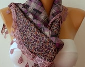 Women  Scarf -  Cowl with Lace - Multicolor