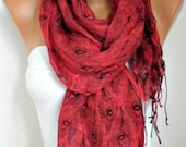 Peacock Scarf  Shawl Scarf -  Cowl Scarf  Red - fatwoman