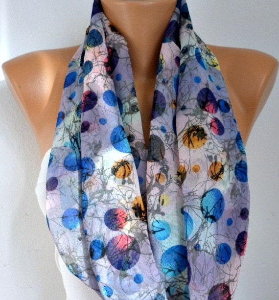 Polka dots - Infinity Scarf Shawl Circle Scarf Loop Scarf  Gift -fatwoman