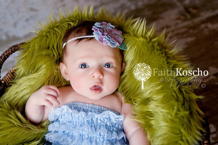 Wool Felt Hydrangea Headband or Hair Clip - Sky Blue and Lilac Purple - Felt Flower Headbands