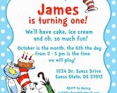 Dr. Seuss inspired birthday invitation card / customize/ printable