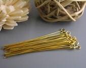 EYEPIN-GOLD-50MM - 50 Gold Plated Eyepins, 21 guage...50mm (2 inches)