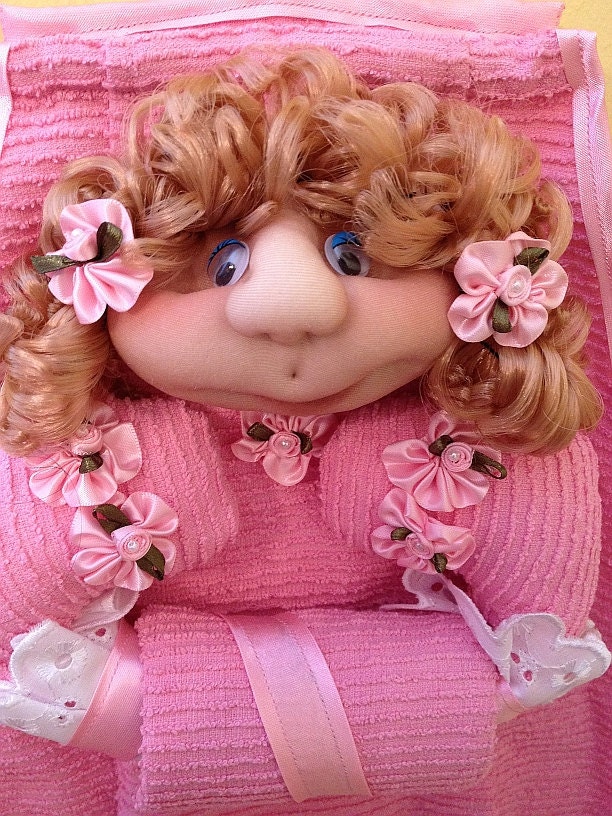 New handmade Pink Spring Towel Rail Doll   Soft Sculpture Kitchen Art no.2. Gift under 50
