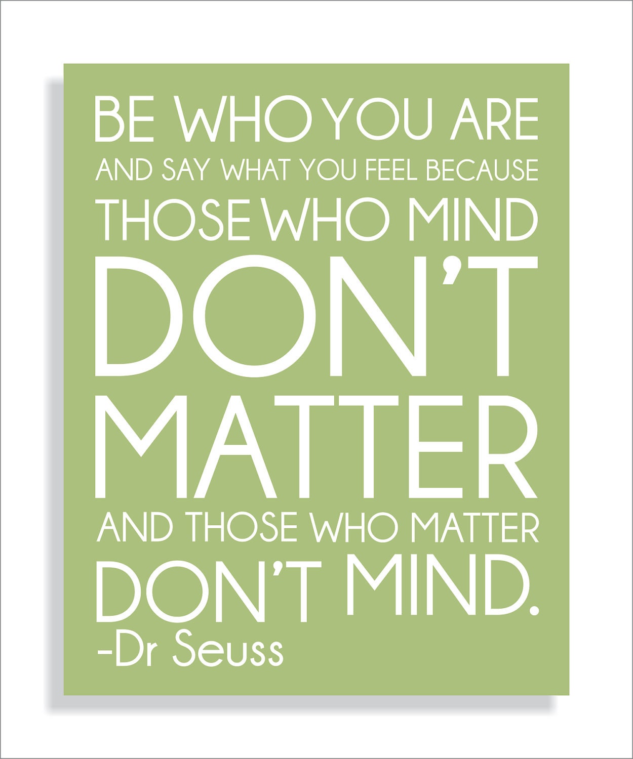 Dr. Seuss Quote Green Modern Art Print Typography Nursery wall decor, Kids Wall Art, Playroom or Classroom wall art-8x10