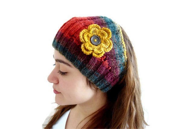 Flower Headband, warm knit headband, knitting, gift, mothers day,  winter trend ,fashion
