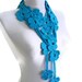 Flower Lariat Scarf, Deep sky blue scarf with crochet flower patterns , hand-made,fashion,gift, mothers day,unique