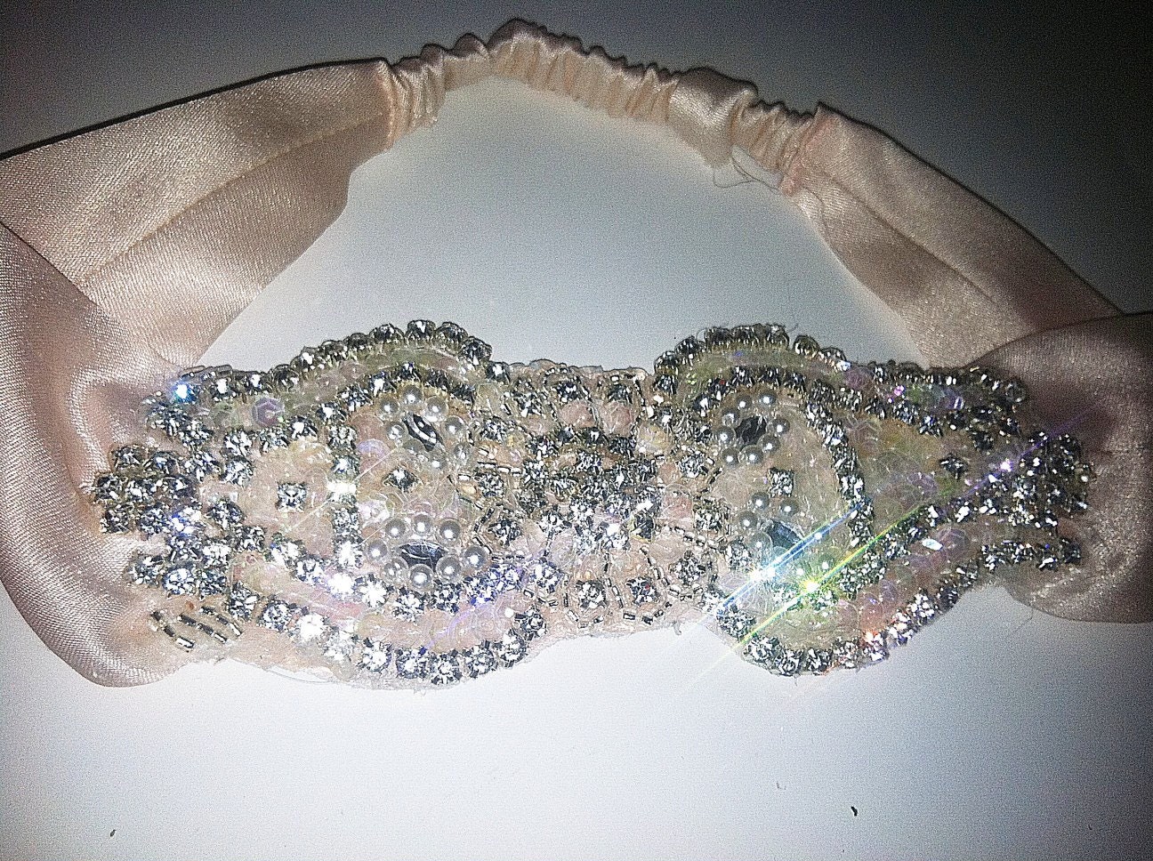 Hawthorne Pastel DECO Crystal and Pearl Headpiece/Headband-Different Color Silks Available-Vintage Bride 1920s Wedding The Great Gatsby