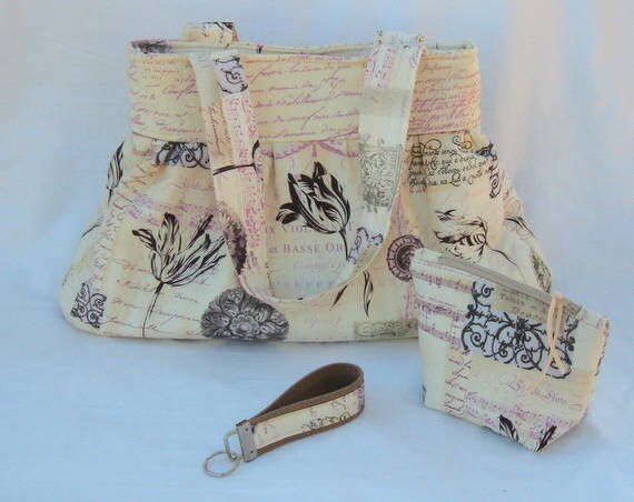 For the Love of Music Pleated handbag with matching Keyfob and Make Up Zippered Pouch