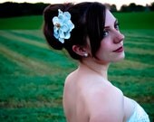 SALE Layered double violet flower  with gold stamen centre, offwhite clay bridal hair clip
