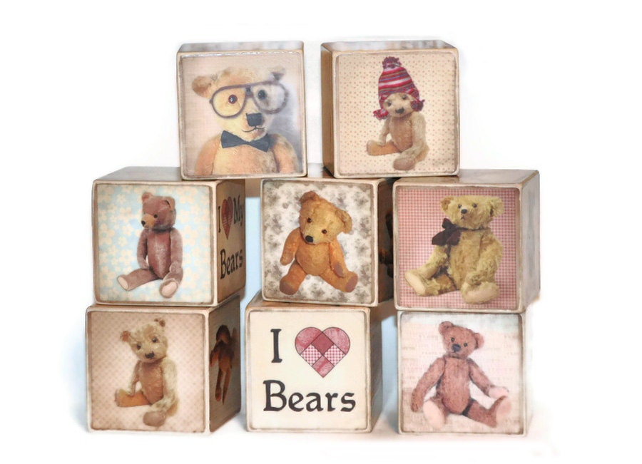 Teddy Bear Vintage Wooden Blocks - Stackblocks