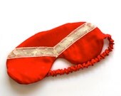 Eye Pillow Eyemask Lingerie Sleep / Red Ivory Polka Dot Bird Vintage Jacquard - Claire Private Eye Sleep Mask