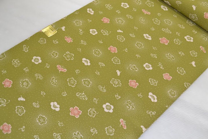 Lovely olive green  kimono bolt plum flowers pattern