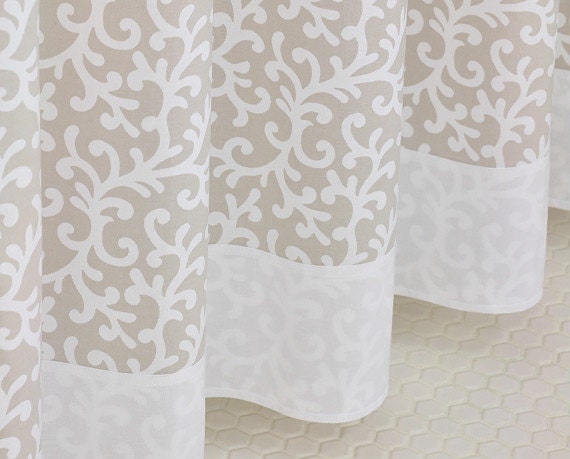 Taupe & White Scroll Shower Curtain - 72 x 72