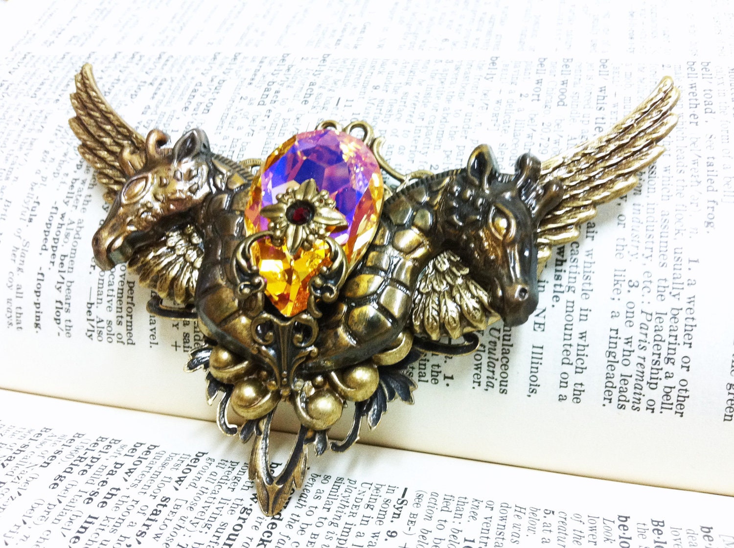 Zarafa - Aged brass filigree pendant - Fantasy mythology inspired jewelry - Vintage victorian steampunk gothic style