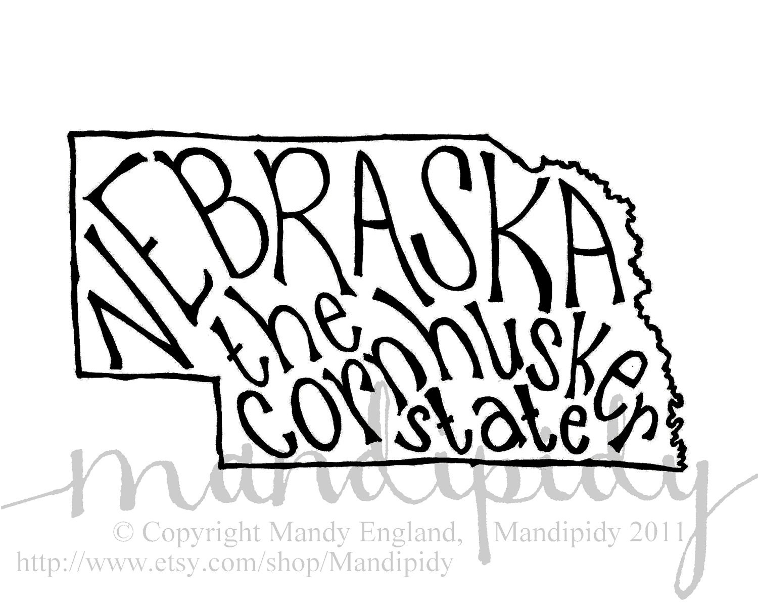 Nebraska the Cornhusker State - White Background - 8x10 Illustrated Print by Mandipidy