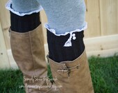Straight Black - Leg warmers with knit lace trim & buttons, legwarmers