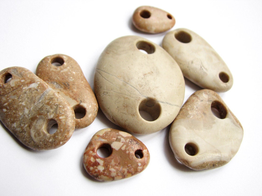 Double Drilled Beach Pebbles - Stone Connectors - Necklace Supply