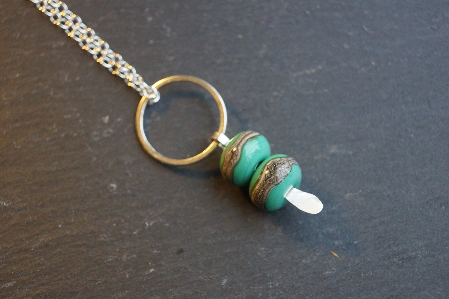 SALE 30% OFF Silver Ring Pendant - Seagreen