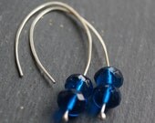 Silver Earrings - Silver Arc Midnight Blue Earrings