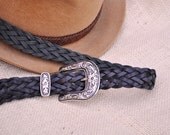 Vintage Black Braided Leather Mens Womans Unisex Rockabilly Western Belt Homespunsociety