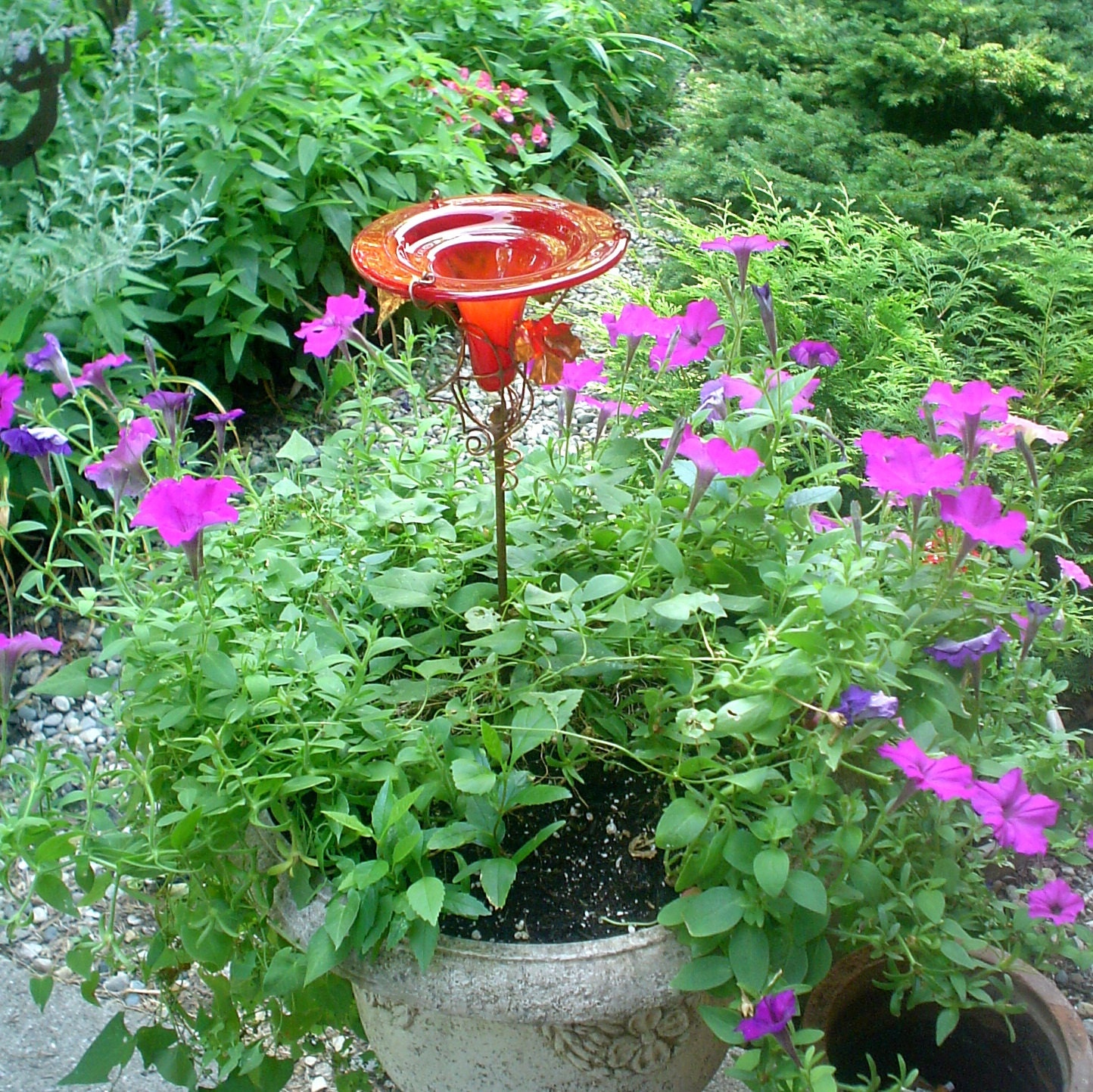 PATIO GARDENING, Hummingbird Feeder, stained glass, copper, red, Home Decor, Garden Stake