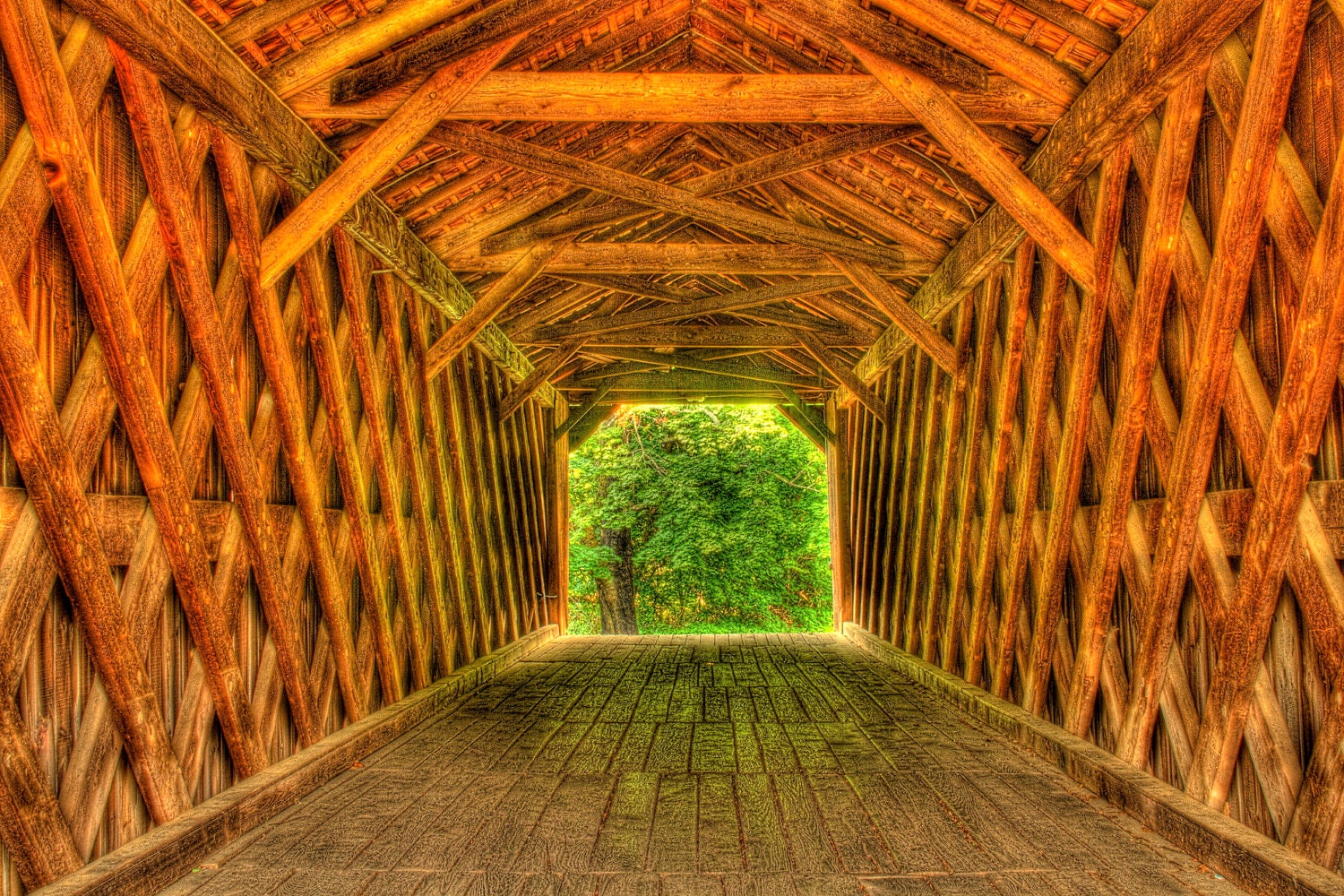 Inside the Covered Bridge - Rustic Photography - Country - Bucks County, PA - 6X9 -  Fine Art HDR Photograph Print (Other Sizes)
