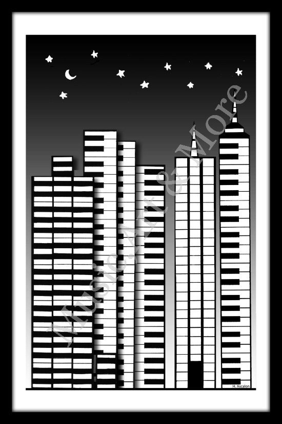 Wall Art Home Decor Music Skyline  illustration 11x17 Print