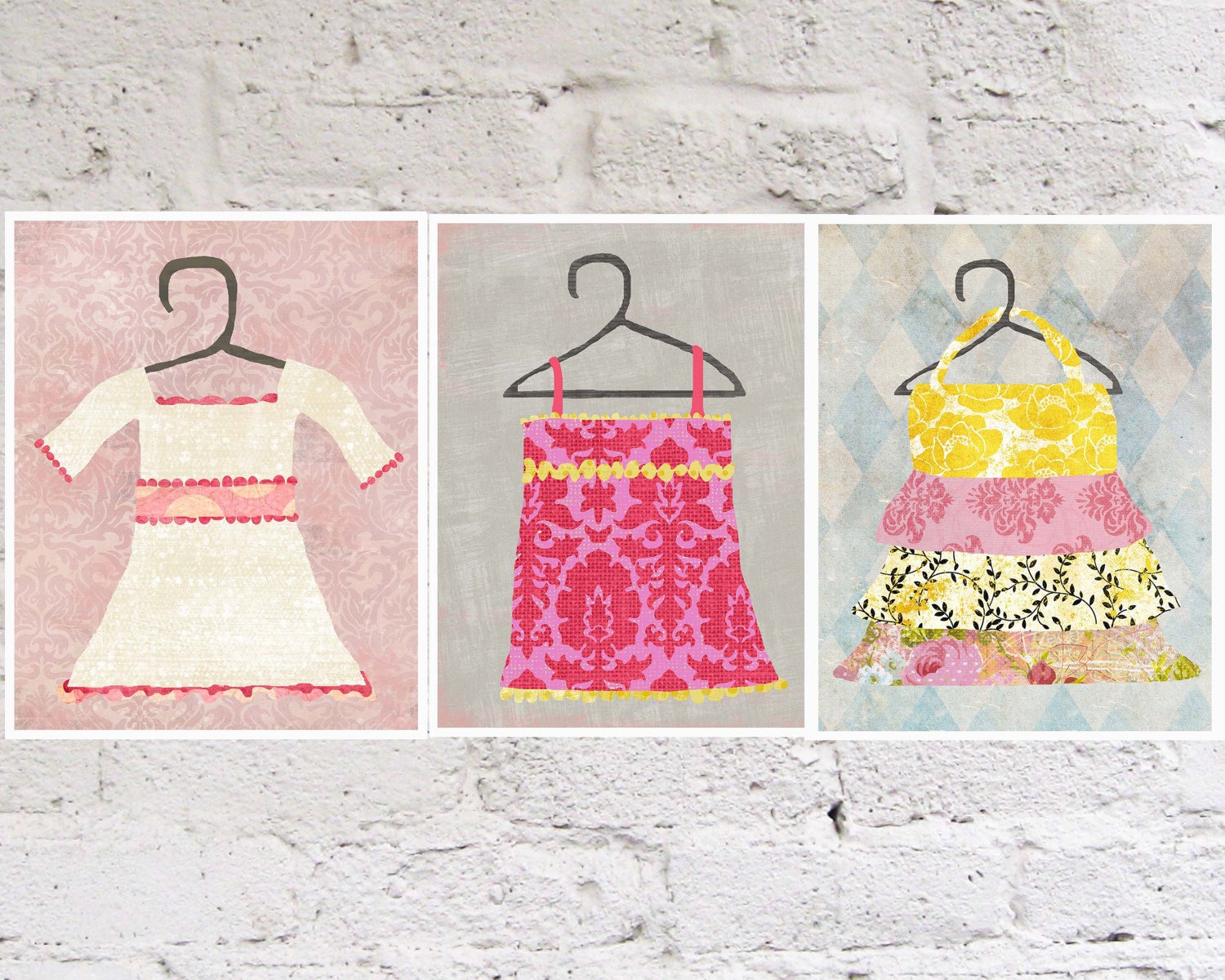 Print Art Girl Nursery Toddler Dresses Pink Girly Fashion sef of 3 8 by 10 prints