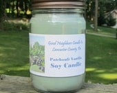 Soy Candle, Patchouli Vanilla,  12 ounce, Jar Candle, Hemp Wick, Green