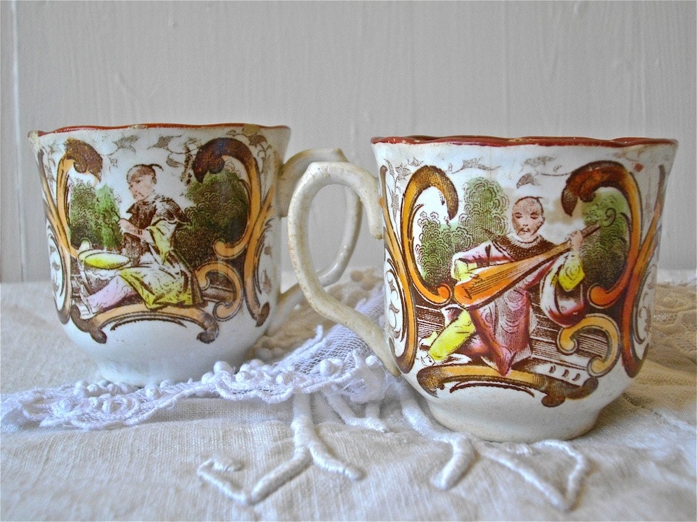 French antique coffee cups, Chinoiserie, french style