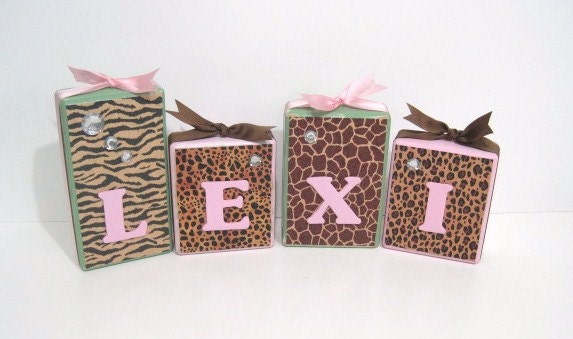 Block Set-Animal Print-Leopard' Cheetah' Zebra' Giraffe with Pink and Sage Green