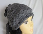 Hand-knitted Grey Hat-Headband with Beautiful Ornament, Flower and Decoration