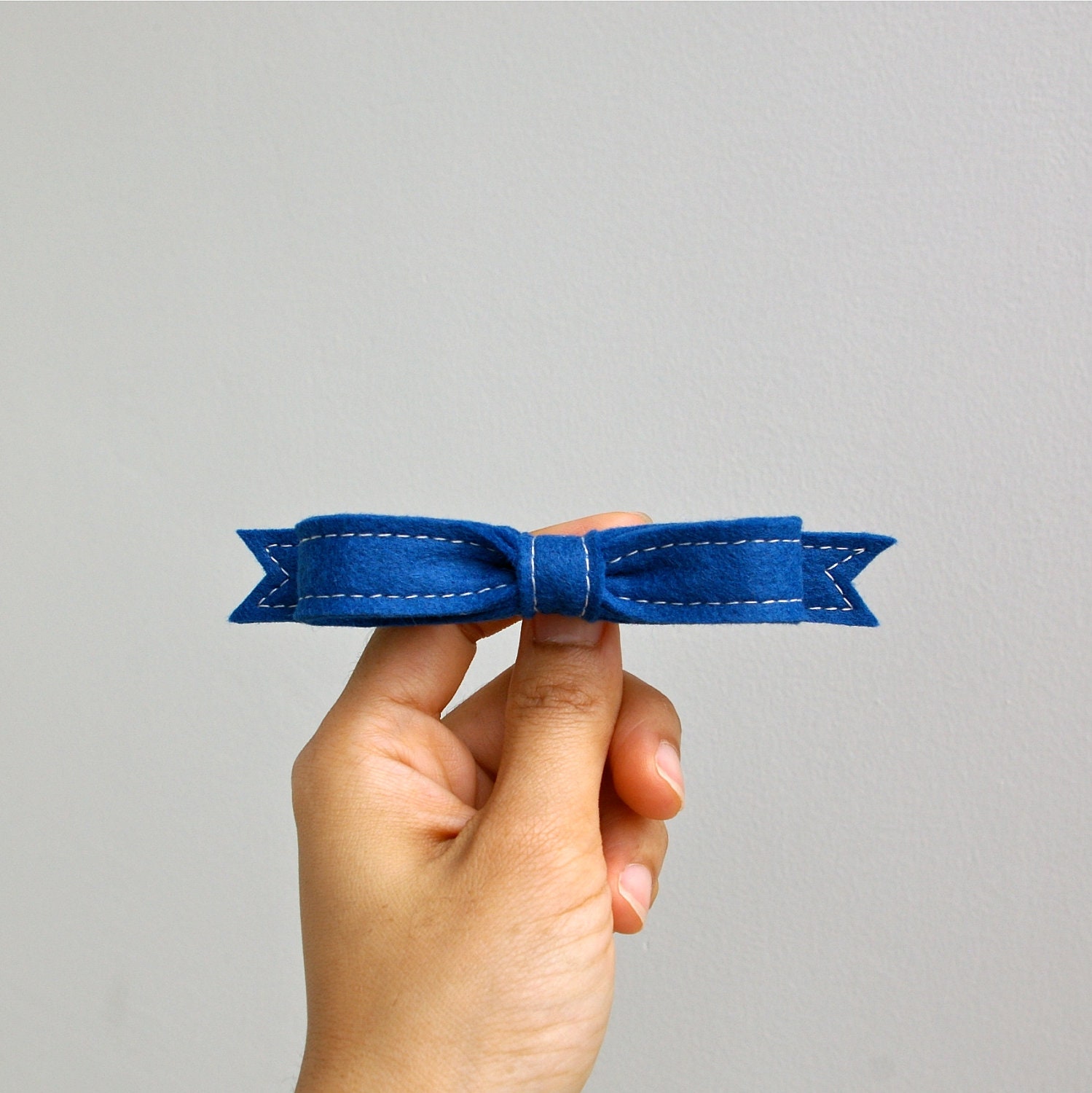 Wool Felt Bow French Barrette // Marine // LoftFullofGoodies