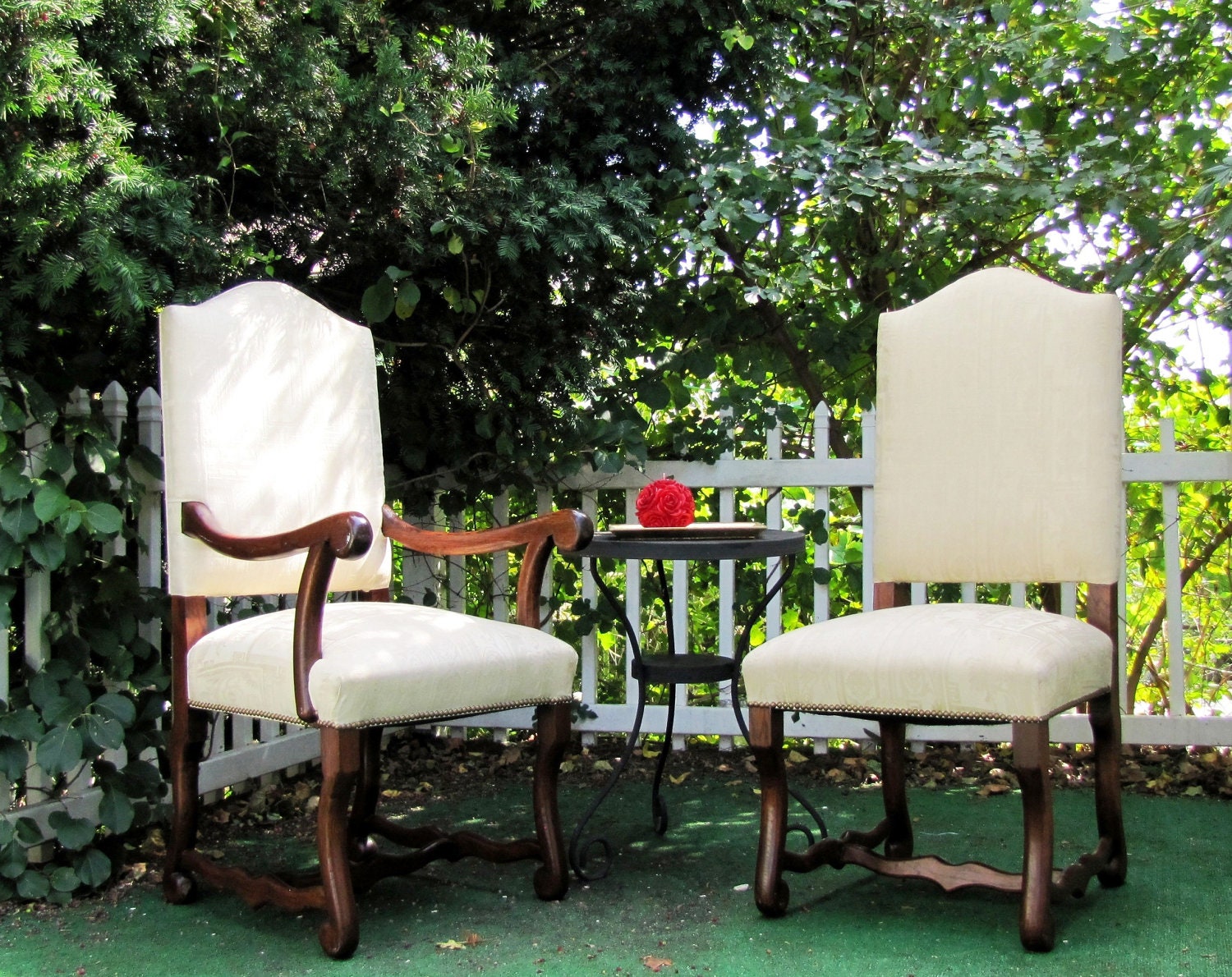 10 DINNING TABLE CHAIRS: Antique Original French Country Set of 10 Dark Mahogany  Wood Chairs -- 2 Armchairs 8 Side chairs