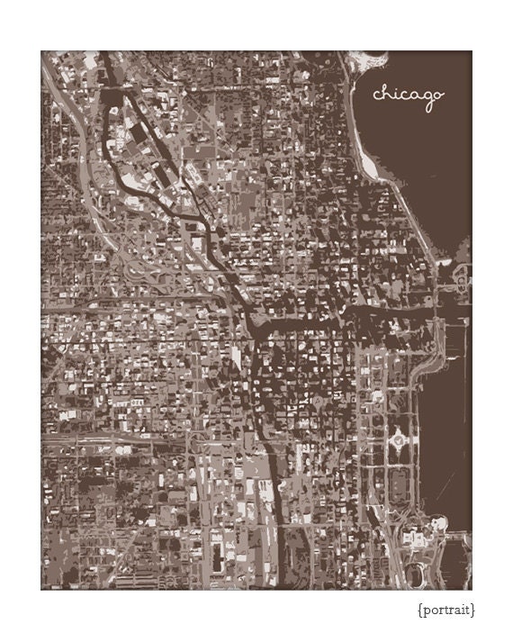 Chicago Cityscape / Graphic City Map Art Print / Choose your color / 8x10 / Wall Art Poster Digital Print