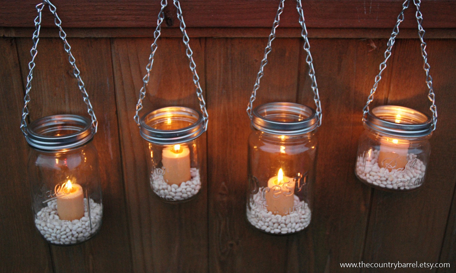 Mason Jar Lanterns Hanging Tea Light Luminaries - Set of 6