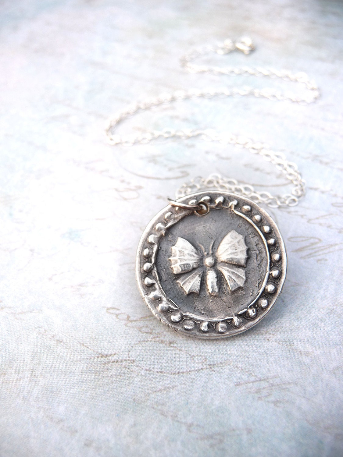 Butterfly wax seal necklace jewelry pendant charm handmade from recycled fine silver on Etsy
