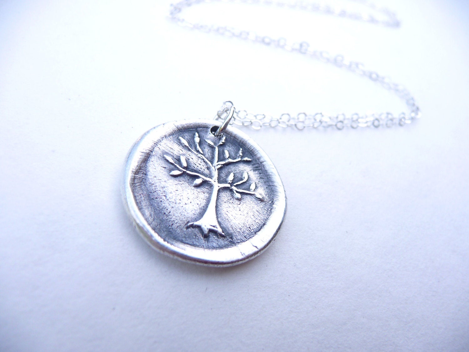 Tree of Life wax seal pendant jewelry made from fine silver, custom made to order