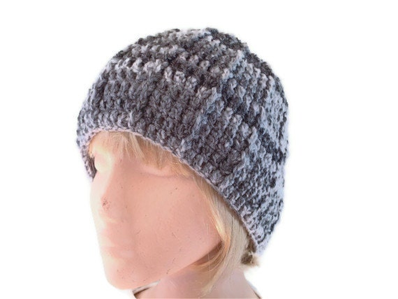 Unisex Crocheted Hat in Light to Dark Grey. Beanie, Men, Women, Accessories.