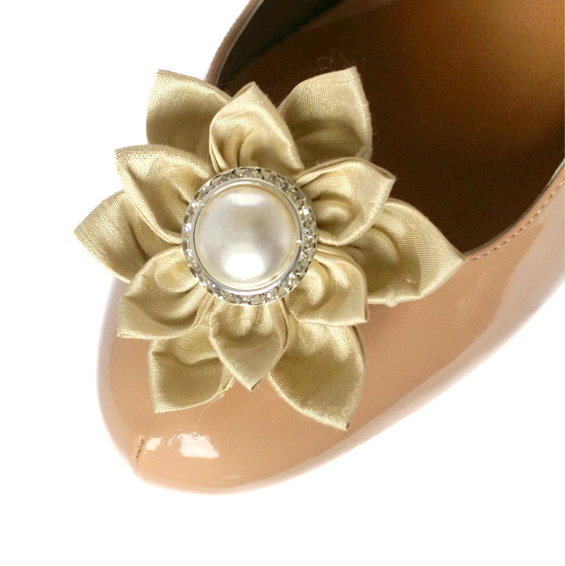 Shoe clips cream silk with pearls, bridesmaid, bridal, party, vintage inspired, handmade wedding