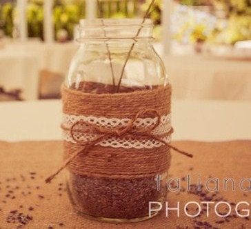 BURLAP LACE MASON Jars Summer Wedding Spring Wedding Decor Cottage Decor Bride Groom Rustic Farm House Shabby chic ocean Glass Decoration