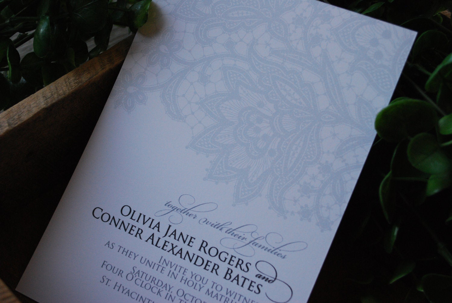 Wedding Invitation - Delicate Grey Lace Single Layer