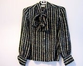 Vintage floral striped pussybow blouse