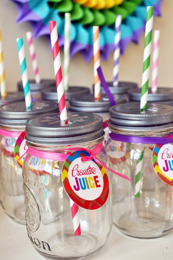 Rainbow Art- Creative juice tags/circles- Rainbow art party, art party, rainbow party Il_570xn