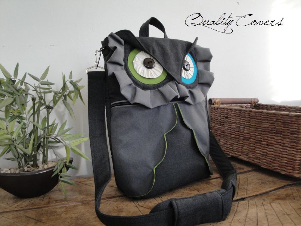 Convertible Backpack - Customizable laptop bag - OWL in Dark Grey / compartment laptop / Shoulder /  Messenger