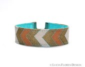 Bohemian bracelet hand painted Native Aztec chevron tribal inspired pattern Nude Gold Terra by LuciaFloresDesign