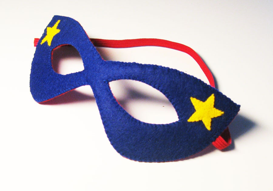 Super Hero felt Mask - Blue Red Yellow - childrens comic costume for boys girls - soft felt Dress Up play accessory