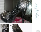 Silver Spike Black Studded Pumps with Black and Gray Rhinestones Sizes 7-10